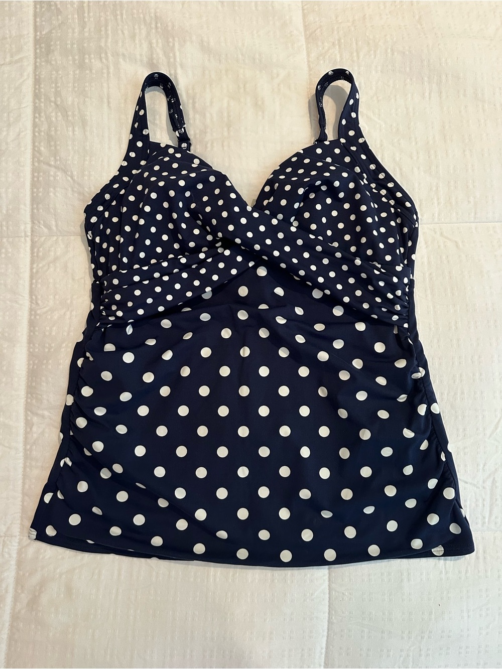 Size 12 Lands End navy polka dot swim top